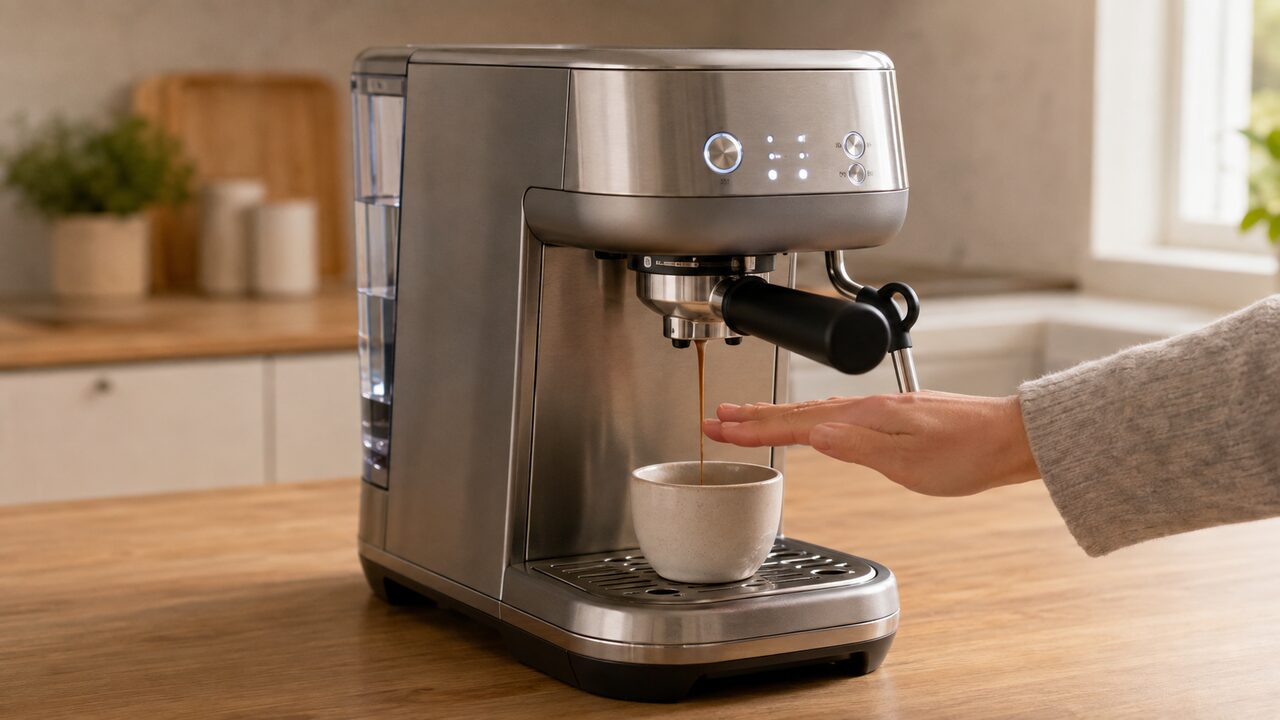 Powered Breville Bambino Plus dispensing coffee that is not hot enough