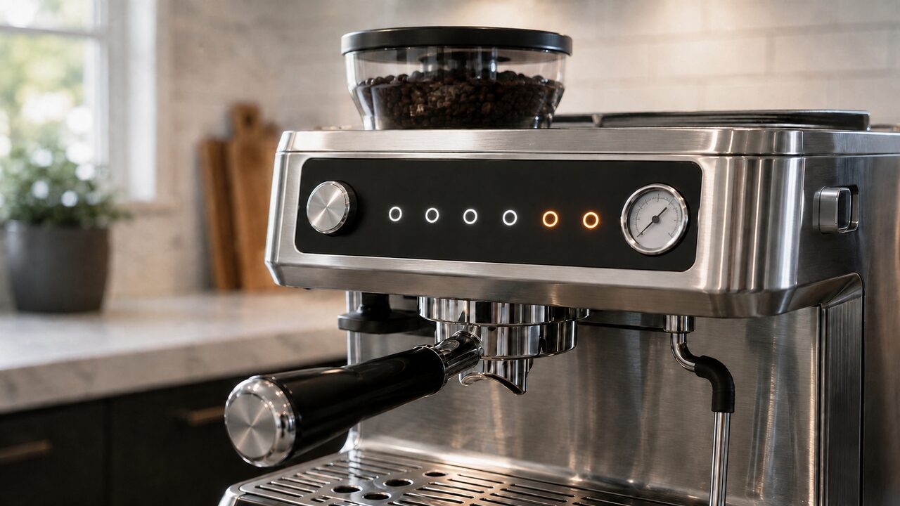 Illuminated indicator lights on a Breville Barista Express during troubleshooting
