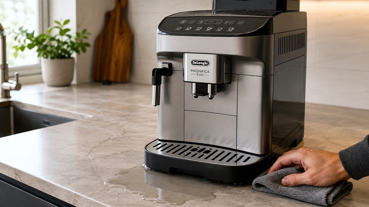 DeLonghi Magnifica Evo ECAM29084SB leaking water onto the countertop