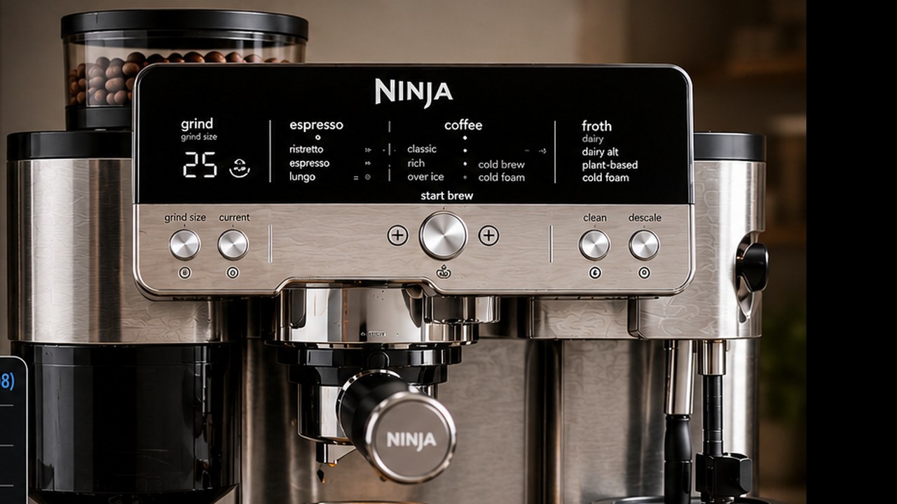 Ninja Luxe Café ES601 control panel and espresso machine