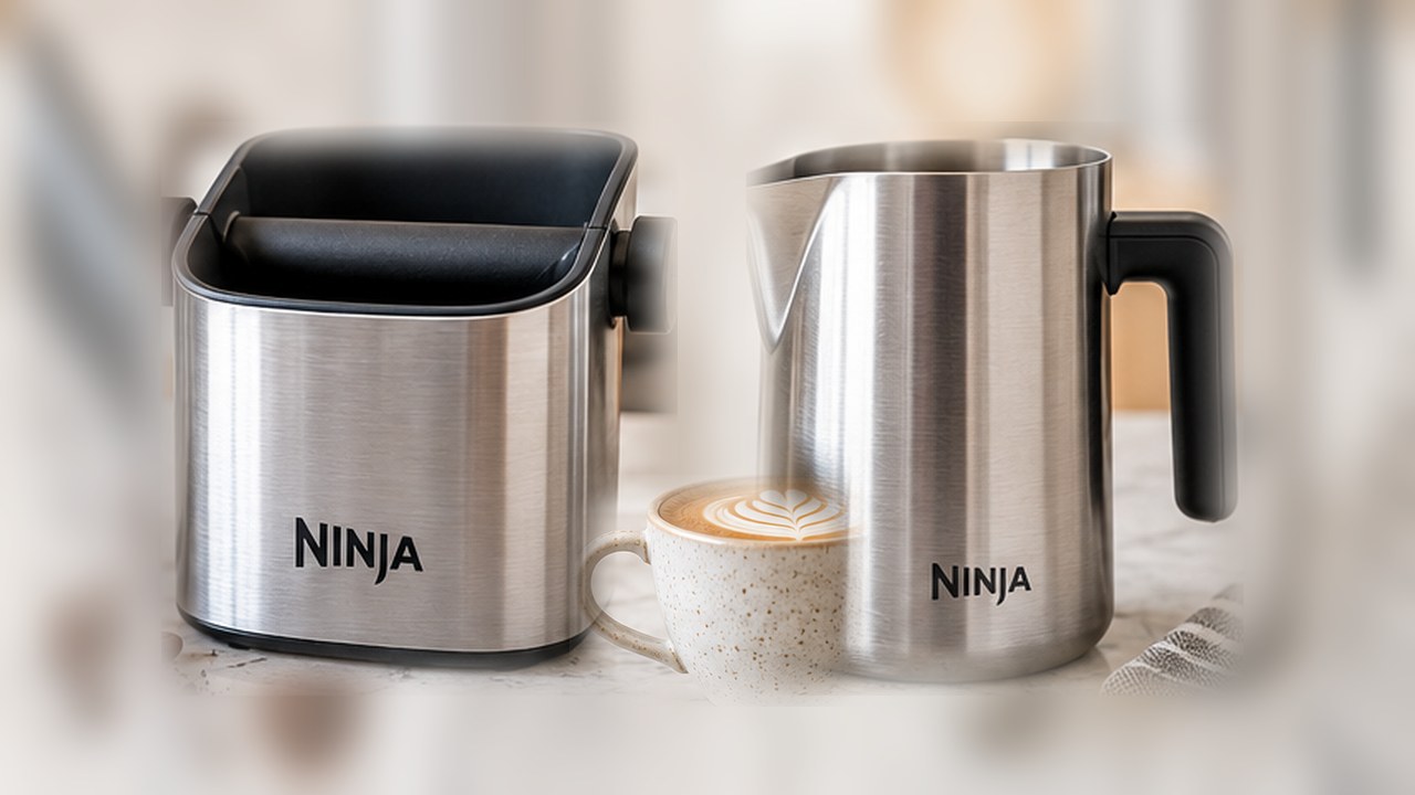 Ninja Luxe Café Pro ES701 accessories with knock box and pitcher